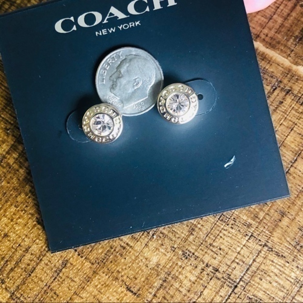 Coach Gold Crystal Logo Stud Earrings NWT - Picture 5 of 6